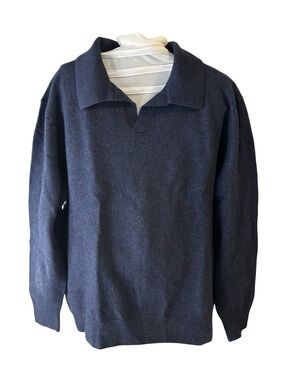 Christian Lacroix Navy Blue Merino Wool Polo Sweater Men's XXL - Boxy Short Fit